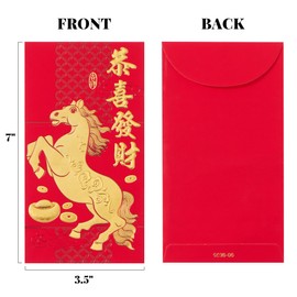 Ganondorf Chinese New Year Red Envelopes 2026 Year of the Fortune Horse 36PCS Hong Bao with 6 Different Gold Foil Designs, Lucky Money Envelope Set for Lunar New Year, Cash Gifts Party Decorations