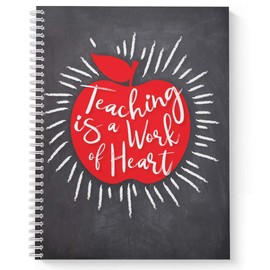 Softcover Work of Heart 8.5" x 11" Teacher Spiral Notebook/Journal, 120 College Ruled Pages, Durable Gloss Laminated Cover, White Wire-o Spiral. Made in The USA