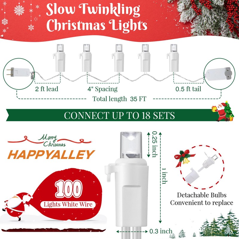 HappyAlley Slow Twinkle Christmas Light, 100 LED 35Ft Twinkle String