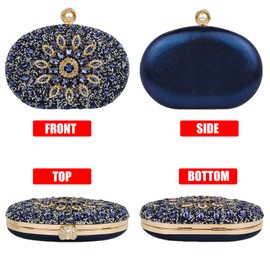 Bolso de mano multicolor con diamantes de imitación para mujer, bolso de mano de novia brillante con diamantes de imitación, Azul oscuro