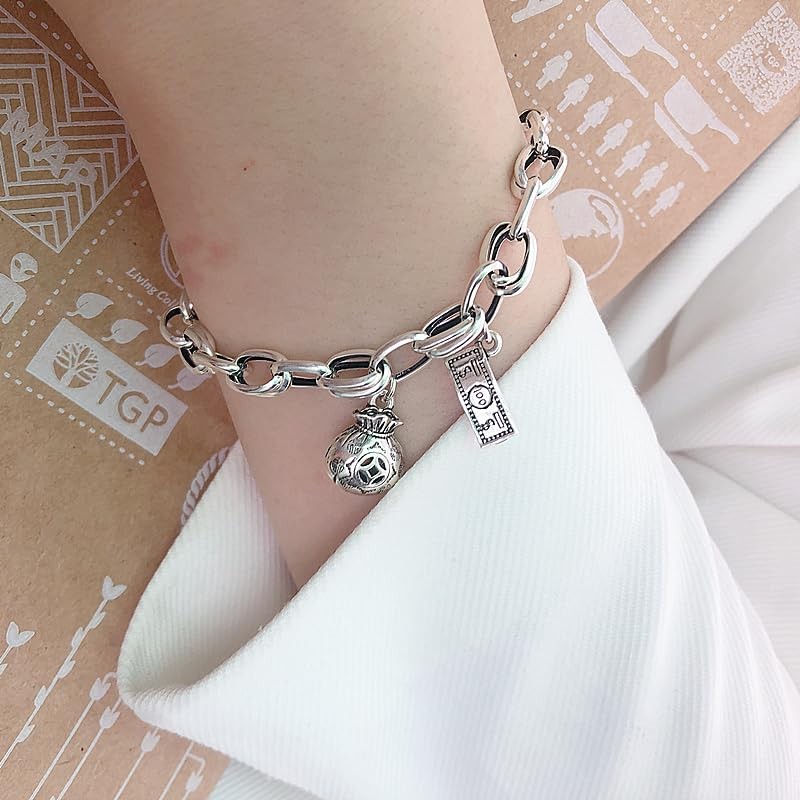 AOOMO Silver Tone Money Charm Bracelet for Women - Link