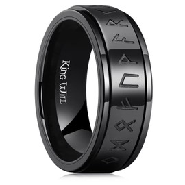 King Will Black Norse Viking Spinner Ring Stainless Steel Norse Scandinavian Viking Runes High Polished Anxiety Rings Fidget Rotatable Band Rings for Men Women 12.5
