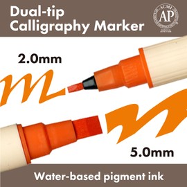 Kuretake Zig Calligraphy Dual Tip Marker Pens 3 colors set, OrangeBrown, 2mm, 5mm, Double Tip, for Art, Sketch, illustration, Calligraphy, Journal, Drawing, Made in Japan
