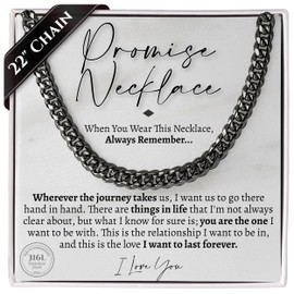 Love You This Much Promise Cuban Chain Necklace for Him, 7mm Thick, Sentimental Gift for Him, BF Gift for Birthday, Present Ideas for Boyfriend (Titan Black Finish)