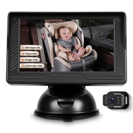 Rimoody Baby Car Camera for Backseat, 4.3'' HD Display Baby Car Mirror with Night Vision Feature, Wide View Angle, Reusable Sucker Bracket, Easy Install 360° Adjustable Display