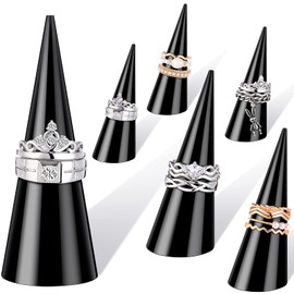 Jetec Clear Acrylic Crystal Ring Holder Acrylic Ring Display Jewelry Holder Wedding Ring Display Cone Support Single Finger Rings Showcase Stand for Jewelry(Black, 6 Pieces)