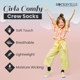6/12 Pairs Girls Socks Colour Heels & Toes | Silky Soft Crew Socks Kids Girls | Indoor/Outdoor Sports, Athletic, School, PE Wear, Everyday Casual | Durable & Quick Drying | Sizes 3-14 Years