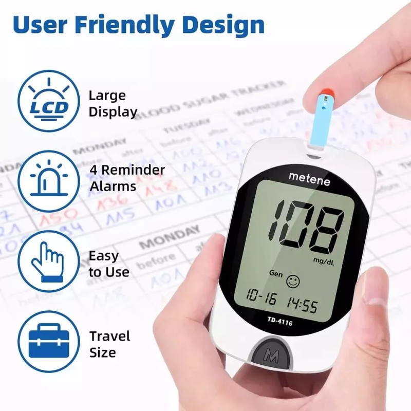 Metene NEW Metene TD-4116 Blood Glucose Monitor/ 100 Strips 100