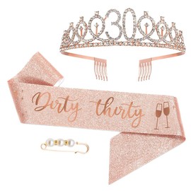 30th Birthday Sash and Tiara, Finally 30 Birthday Rhinestone Crown Birthday Gift for Girls 30th birthday decorations Rose Gold