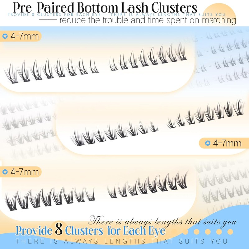 Newcally Bottom Lashes Cluster Natural Look 4-7MM Lower CC-Curly Individual