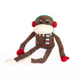 ZippyPaws - Holiday Crinkle Monkey Dog Toy, Squeaker and Crinkle Plush Toy, X-Large