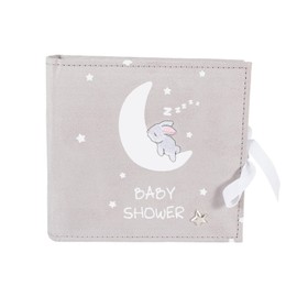 Cute and Beautiful Neutral Grey Suede Baby Shower Photo Album - 80 Spaces for 4x6 Photos | White Moon and Stars