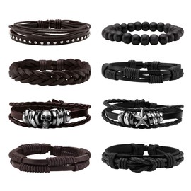 Eigso PU Leather Punk Rock Skull Bracelets for Men Women Unisex Braided Woven Wrap Wristbands for Woman Man