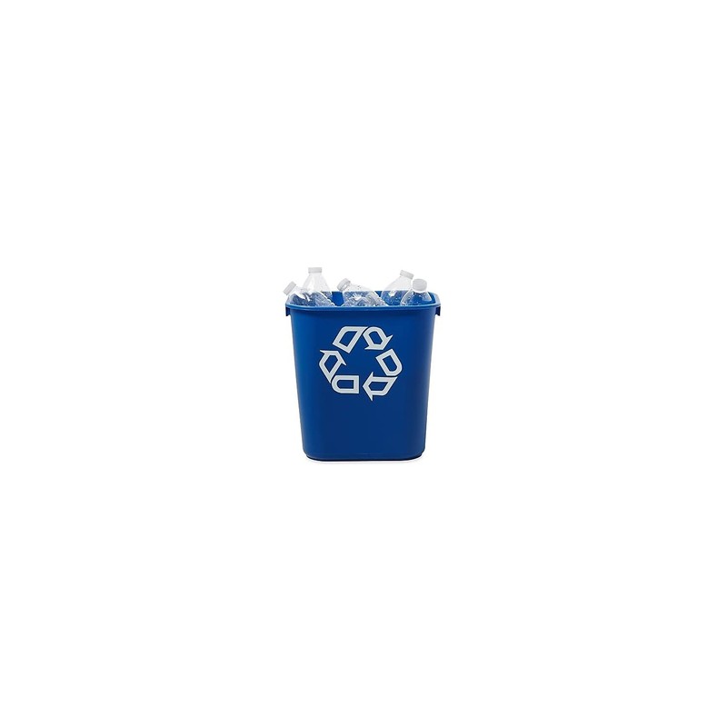 Rubbermaid 295573BE Small Deskside Recycling Container, Rectangular, Plastic, 13.625qt, Blue