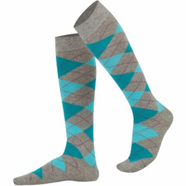 Mysocks Calcetines largos unisex hasta la rodilla, Turquesa menta sobre ceniza., 8-11