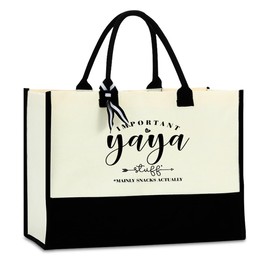 Yaya Gifts Grandma Gifts Humor Canvas Waterproof Tote Bag for Women Reusable Grocery Bags Beach Bag Best Grandma Gifts Mothers Day Grandmothers Day Birthday Thank You Gifts Ideas for Grandma Gigi