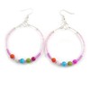 50mm Pink Glass and Multicoloured Ceramic Bead Large Hoop Earrings
