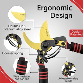 JiveSnip Professional Titanium Garden Shears Adjustable Opening Size Professional Bypass Pruning Shears for Plants, Hedges, and Flowers（Includes Scissors + Blade）