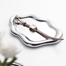 Ceramic Jewelry Dish for Women, Jewelry Tray Trinket Dish, Irregular Cloud Shape Ceramic Plate, Watch Keys Tray Ring Dish Holder for Mother's Day/Christmas/Thanksgiving/Birthday Gift(Silver)