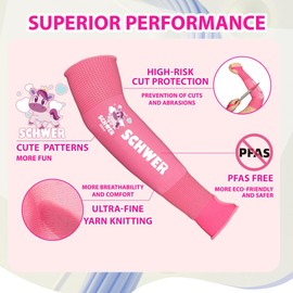 Schwer ANSI A6 Cut Resistant Arm Sleeves for Kids,Anti-friction, Anti-scratch,Kids Arm Compression Sleeves for Gardening, Outdoor activities, Sports，DIY (1 Pair, Pink)