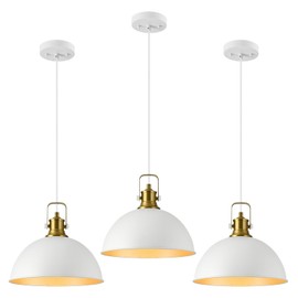 ElilyGiA 12 Inch White Farmhouse Pendant Lights for Kitchen Island Industrial Pendant Lighting Adjustable Height Vintage Dome Hanging Light Fixtures for Barn, Dining Room