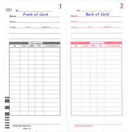 100 Form Number X10 Time Cards for Compumatic XL1000 and XL1000e Calculating Time Recorder