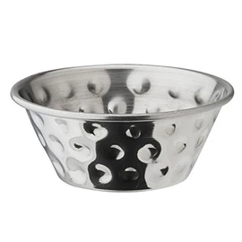 Genware Stainless Steel Hammered Ramekins 1.5oz / 43ml - Set of 4 - Sauce Pot Condiment Bowls