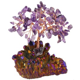 Mookaitedecor Amethyst Crystal Tree with electroplated colourful quartz base and wrapping with copper wire, beautiful symbol for wealth and happiness, family office decoration