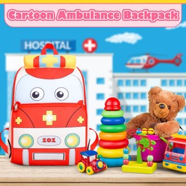 Children's Backpack, Cute Cartoon 3D Car Kids Toddler Mini Backpack, Preschool Elementary Kindergarten for Boys Girls 2-5 years old (Beige ambulance)