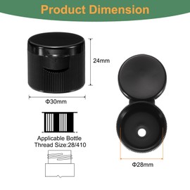 sourcing map 36pcs 28/410 Flips Top Caps for Bottles, Replacement Plastic Reusable Non-Spill Bottle Lid for Squeeze Bottles, Refillable Bottles, Plastic, Empty, Shampoo Bottles, Black
