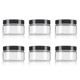 6PCS 250ml Empty Refillable Clear Plastic Cosmetic Containers Cases with Black Lid Sample Packing Makeup Cream Lotion Ointments Bottle for Lip Balm Make Up Eye Shadow Powder