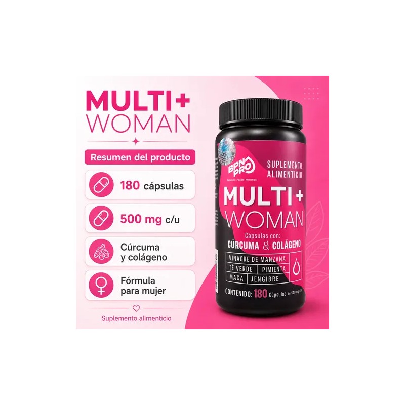 Suplemento Multi Woman Bpn Pro Cúrcuma Colágeno 180 Caps