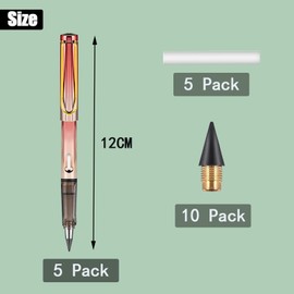 vgggrd Pack of 5 Inkless Pencils with 5 Interchangeable Heads, Eternal Pencil with Eraser, Infinity Pencil, Pencils Set for Children and Adults from 3 Years (Colour Gradient)