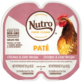 NUTRO Grain Free Natural Wet Cat Food Paté Chicken & Liver Recipe, (24) 2.64 oz. PERFECT PORTIONS Twin-Pack Trays