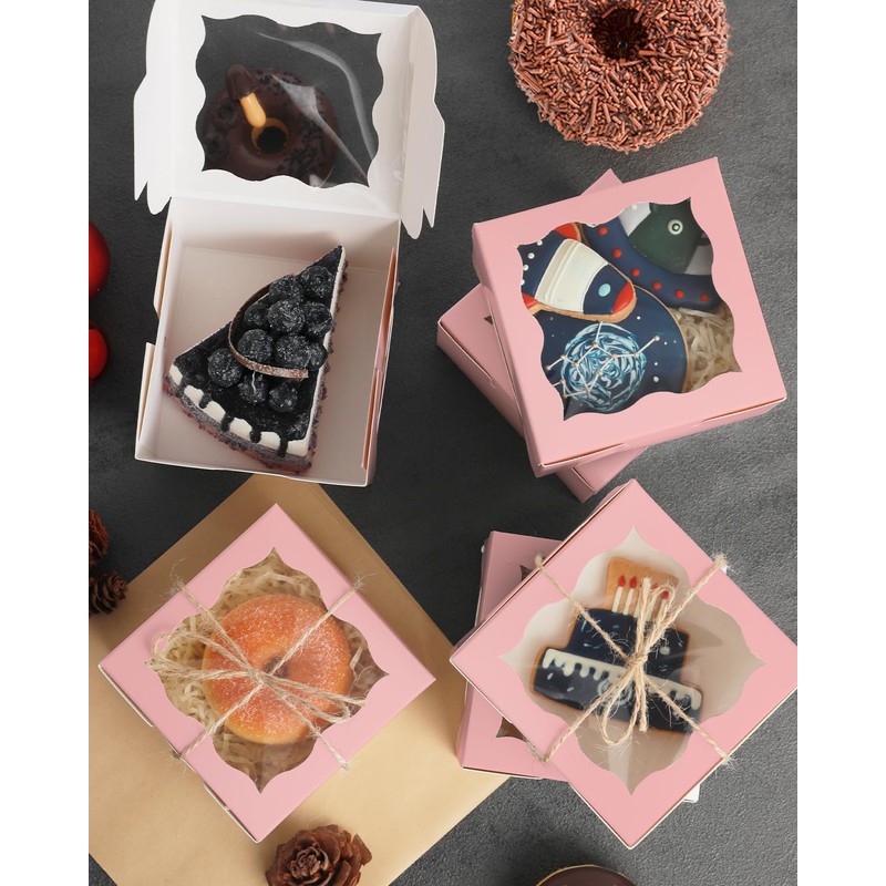 Gcardist Pink Bakery Boxes with Window, Pack of 30, 10