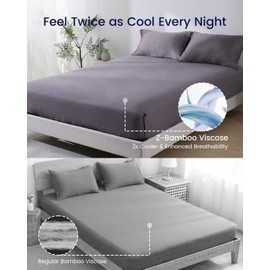 ZonLi Cooling Fitted Sheets,100% Rayon Derived from Bamboo Cooling Fitted Sheet Queen Size for Hot Sleeper, Deep Pocket Up to 19", Soft Bed Sheets, Hotel Silky Bedding Set,Sierra Gray