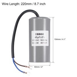 MECCANIXITY CBB60 Run Capacitor 45uF 250V AC 2 Wires 50/60Hz Cylinder Motor Running Capacitor 104x50mm with Terminal for Air Compressor Water Pump