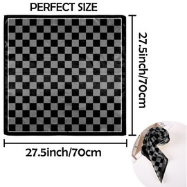 Deokke Scarf Silk Feeling Square Satin Headwear Wrap 27.5 Inches Bandana Trendy Aesthetic Cute Decoration for Women Girls-Black Checkered