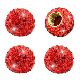 Muxkenper Car Wheel Tire Valve 4 Pack Handmade Crystal Rhinestone Tire Valve Stem Air Caps Cover Bling Car Accessories (Red)