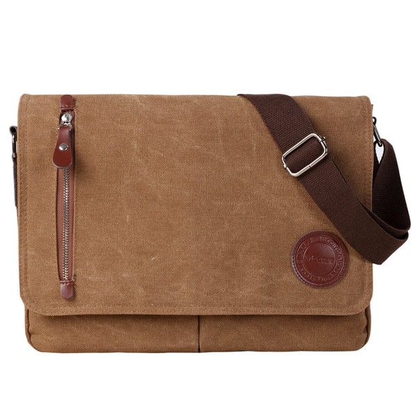 Vintage Canvas Satchel Messenger Bag for Men Women,Travel Shoulder bag 13.5" Laptop Bags Bookbag (Coffee)