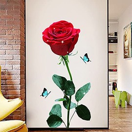 COVPAW® Wall Sticker XXL Roses Red Flowers Wall Sticker Mural Pictures Living Room Bedroom Decoration