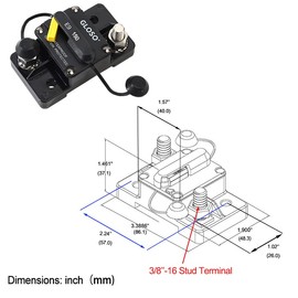 GLOSO E92 Manaul Reset, Waterproof IP67 Marine Auto Truck, 3/8" Stud, Hi-Amp Circuit Breaker (150A)