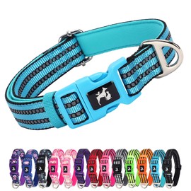 Reflective Dog Collar with Soft Neoprene Padded, Adjustable Breathable Nylon Comfort Durable for Safety Night Visibility - Gift for Medium, Large Extra Large Dogs (Blue XL)