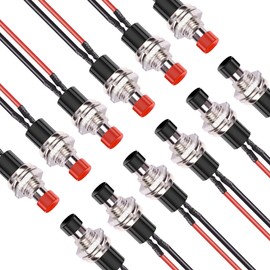 7 mm Mini Round Momentary 2 Pins Pre-Soldered Push Button Switch Spst Normal Open Push Buttons Switch One Red Black (Pack of 12) Lewttyer®