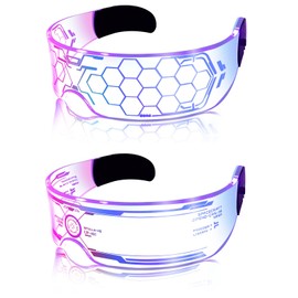 Rave Glasses Light up LED Glasses Women Men for Rave Party Cyberpunk Alien Costume Tech Gadgets Outfits 2pcs Purple Blue