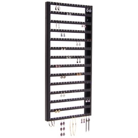 Angelynn's Wall Mounted Earring Holder Organizer for Stud Dangle Pierced Earrings, Hanging Closet Jewelry Storage Rack, Luka Large Black