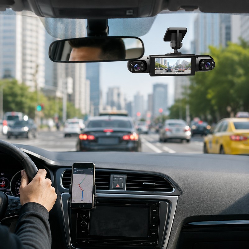 Multi-Lens Dash Cam for Vehicle Recording – 1080P Front, Side