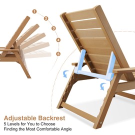 Psilvam Adjustable Chaise Lounge Chair - 350lb Capacity All-Weather Poly Lumber Recliner for Poolside, Patio, Porch - Light Brown