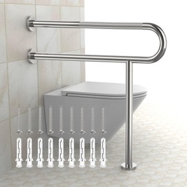 Toilet Support Rail 31.3X 31.5 Inch, Munzong Anti-Slip Chrome Handicap Grab Bar for Bathroom, Stainless Steel Knurled Safety handrails with Leg for Elderly Disabled Pregnant-1.25’Tube