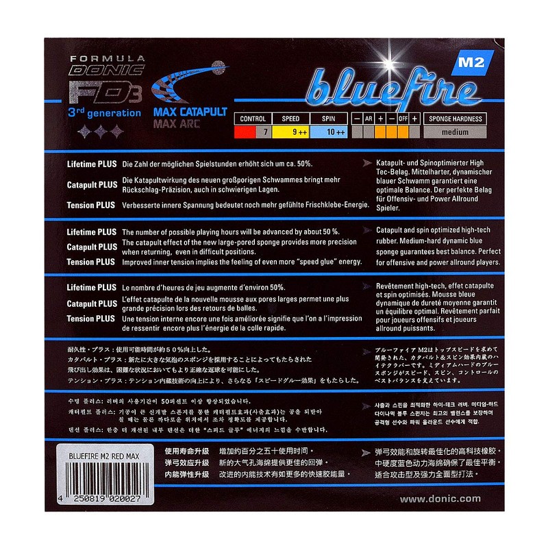 Donic Bluefire M2 Table Tennis Rubber (Red, Max)